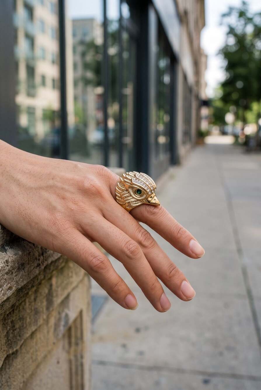 Kurt Geiger Eagle Ring Size 9 Gold Pave Crystal